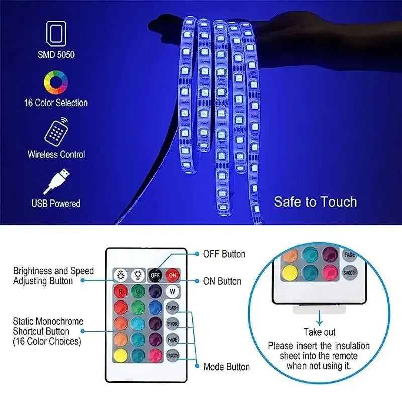 5M LED USB RGB Light Strip With Remote Control